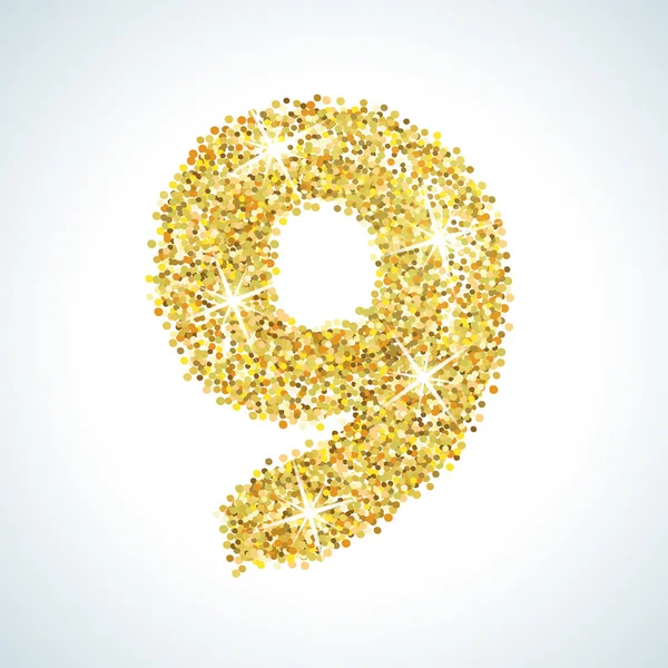 Nine number in golden style. Vector illustration gold design — Stock Vector