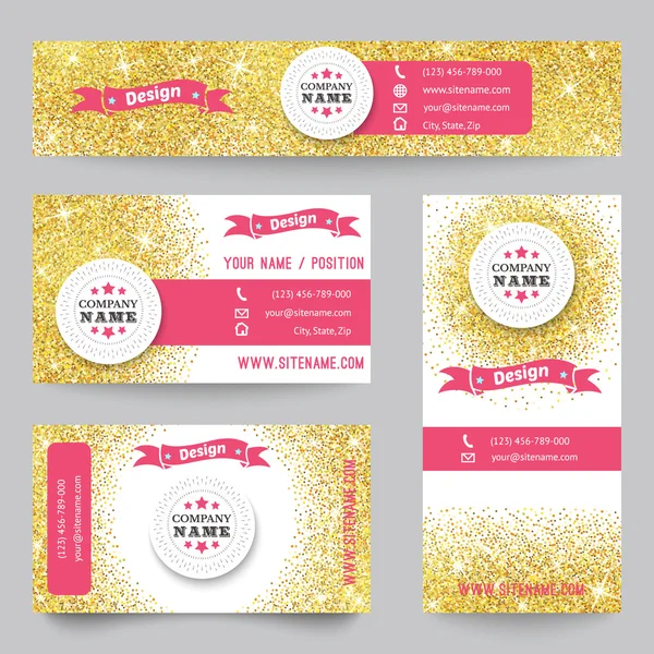 Set of identity templates with golden confetti theme. Vector — Stok Vektör