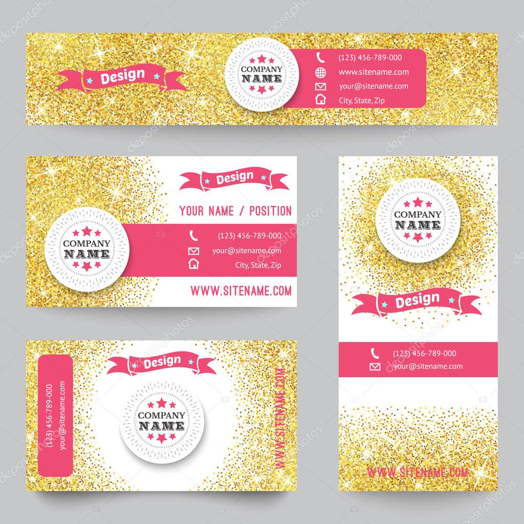 Set of identity templates with golden confetti theme. Vector