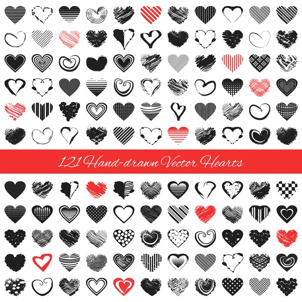 Hand-drawn romantic hearts. Vector illustration — 图库矢量图片