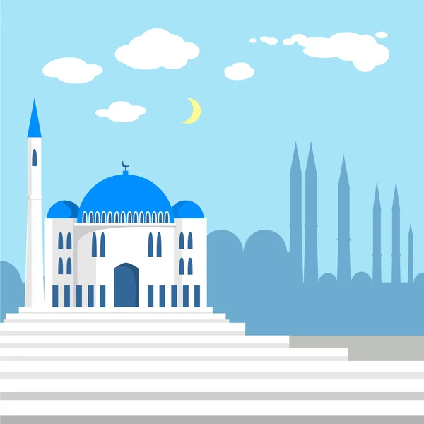 Mosque on the background of islamic city silhouettes. — 스톡 벡터