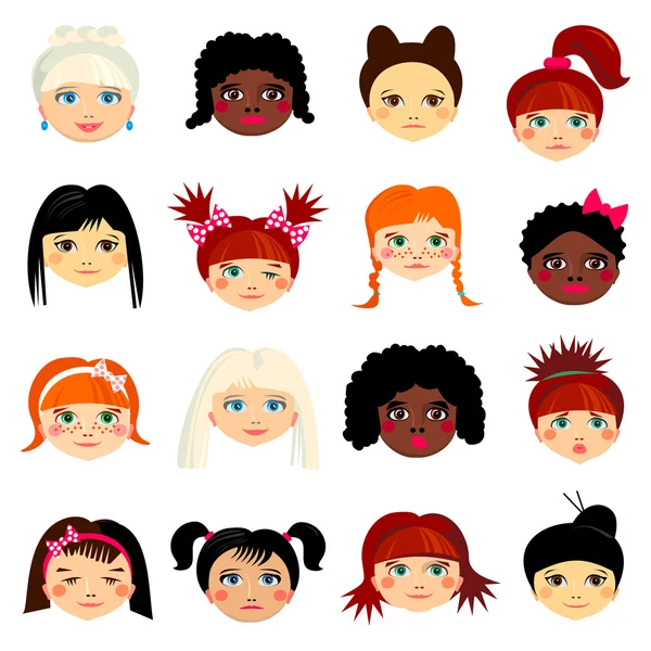 Set de Avatar con mujeres de diferente origen étnico — Vector de stock