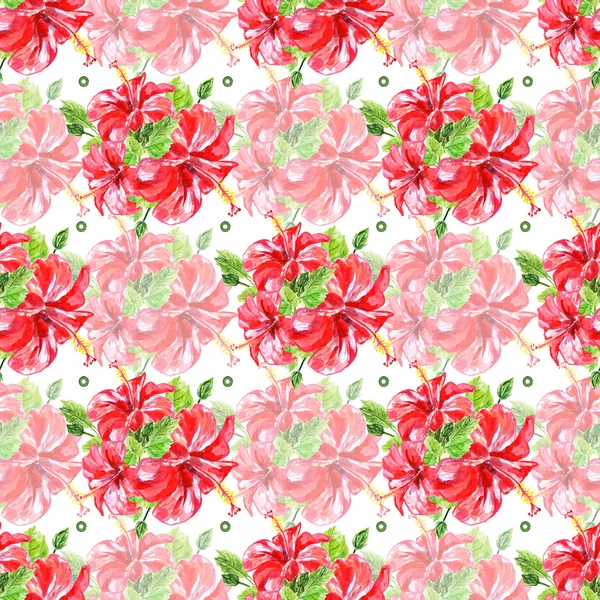 Seamless pattern with red watercolor Hibiscus flowers. — Stockfoto