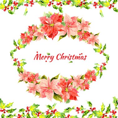 Hand drawn watercolor frame with floral elements.