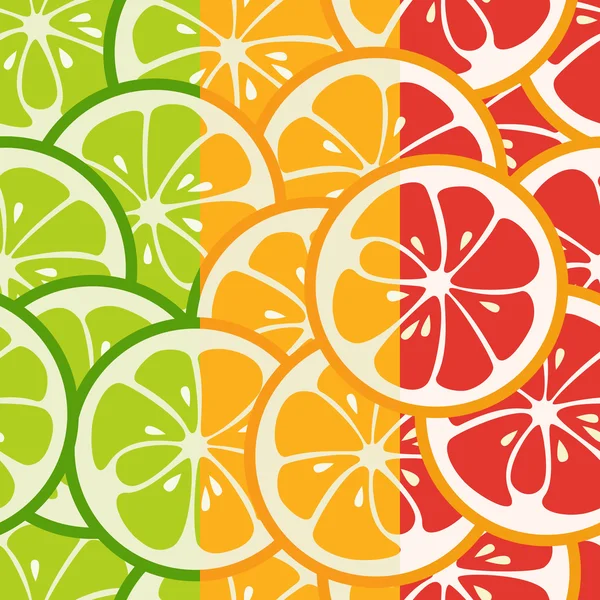 Striped seamless pattern with lime, orange and grapefruit — Stok Vektör