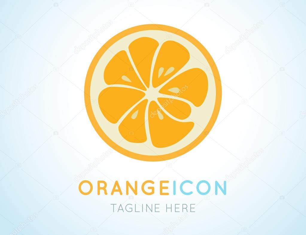 Orange logo. Logotype for citrus company. Refreshing yummy tropical summer fruit. Cocktail ingredient. Vector design illustration