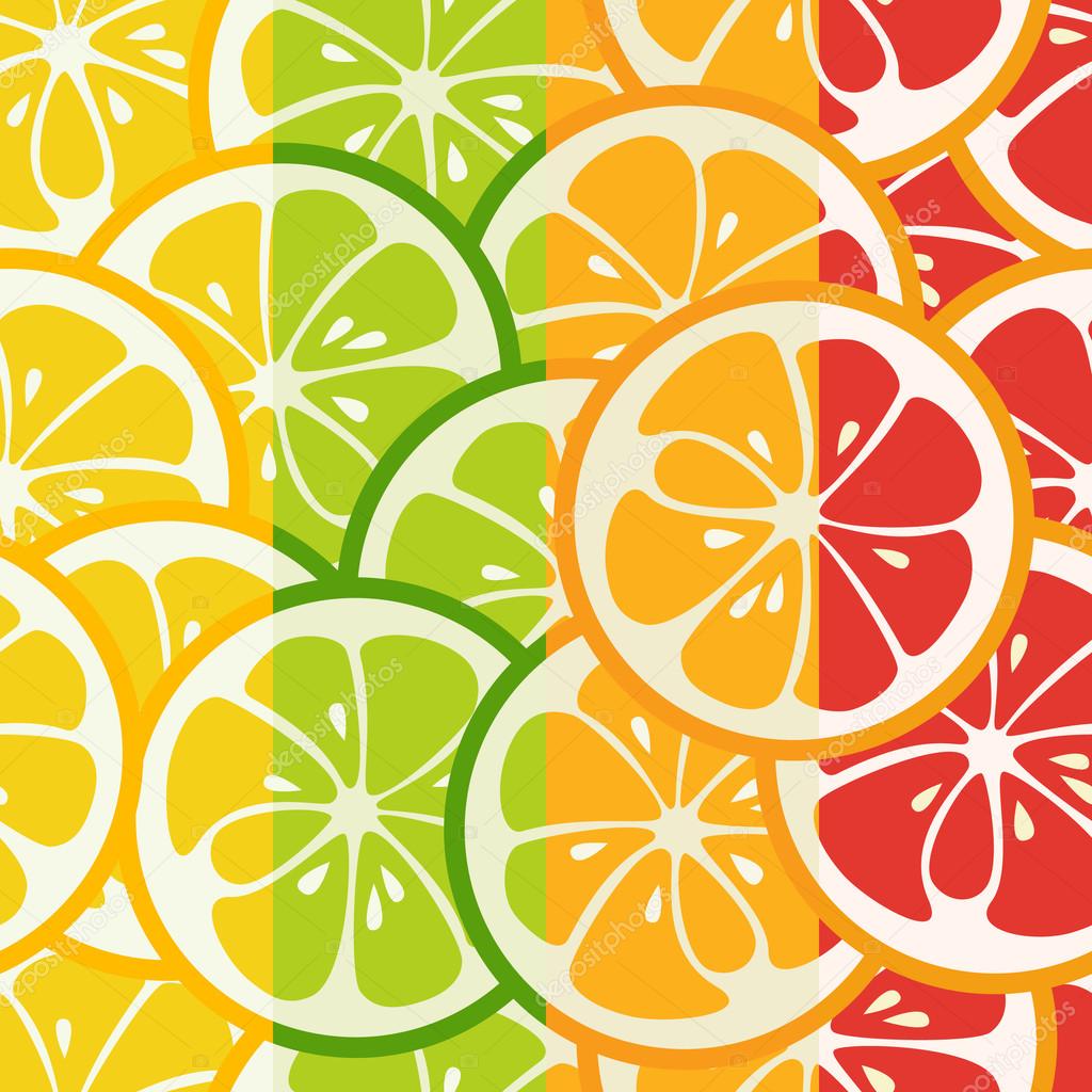 Striped seamless pattern with lime, orange and grapefruit
