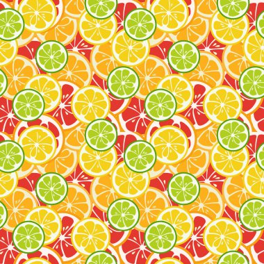 Striped seamless pattern with lime, orange and grapefruit