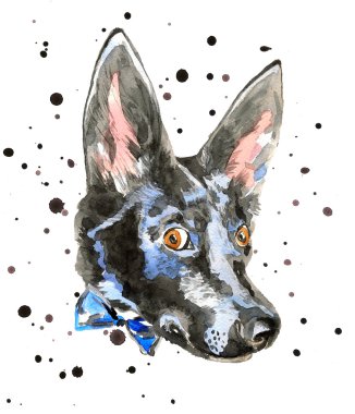 Close up portrait of cheerful watercolor dog