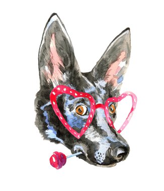 Close up portrait of cheerful watercolor dog