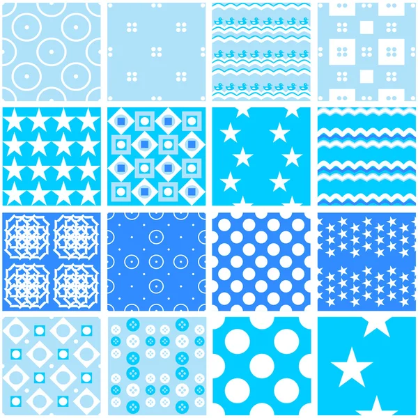 Cute blue vector seamless patterns. Endless texture — Stok Vektör