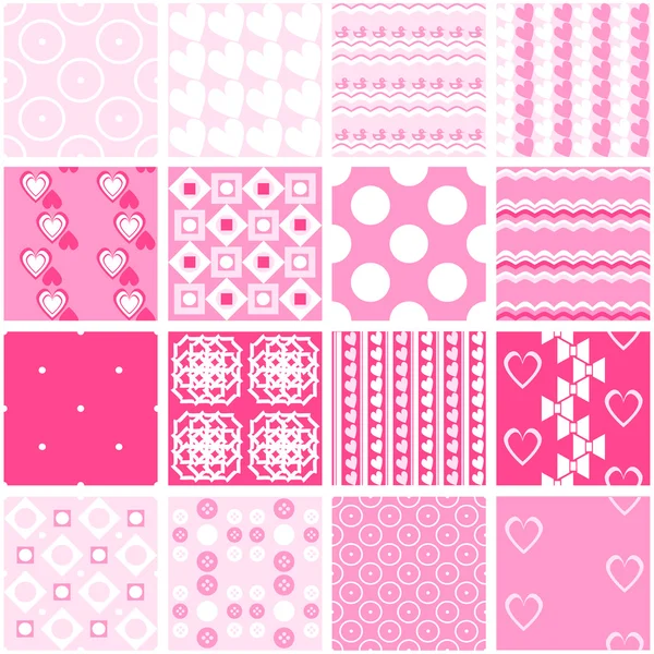 Cute pink vector seamless patterns. Endless texture — Stock Vector