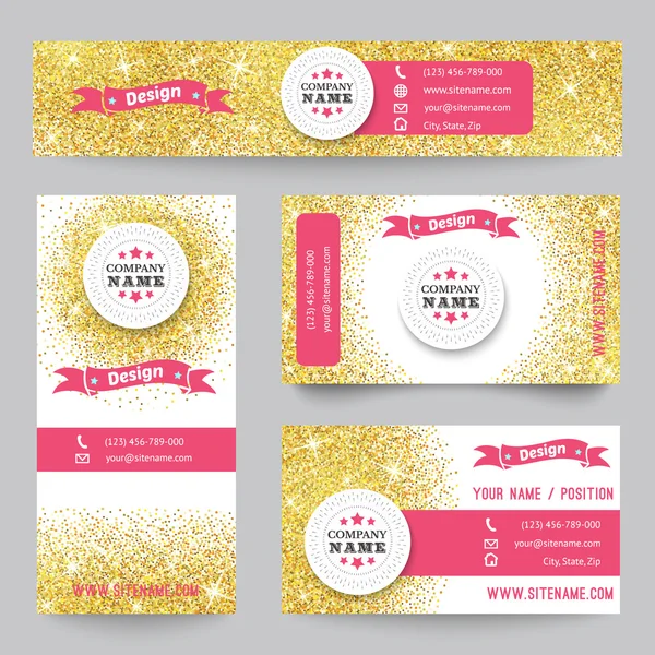 Set of identity templates with golden confetti theme. Vector — Stok Vektör