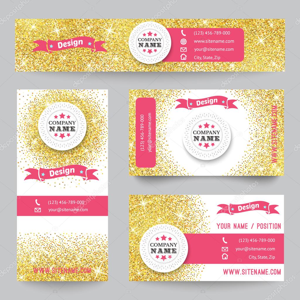 Set of identity templates with golden confetti theme. Vector