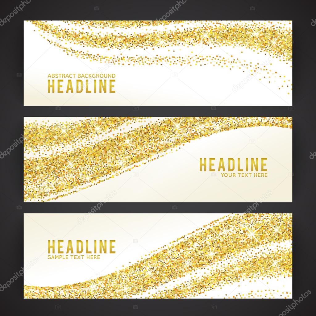 Set of banners with golden confetti theme. Vector