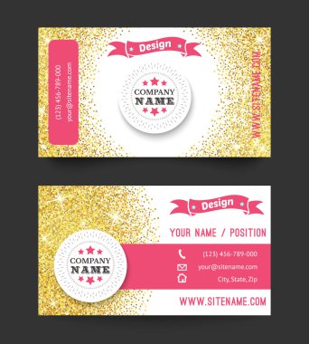 Business card template, golden pattern on white background