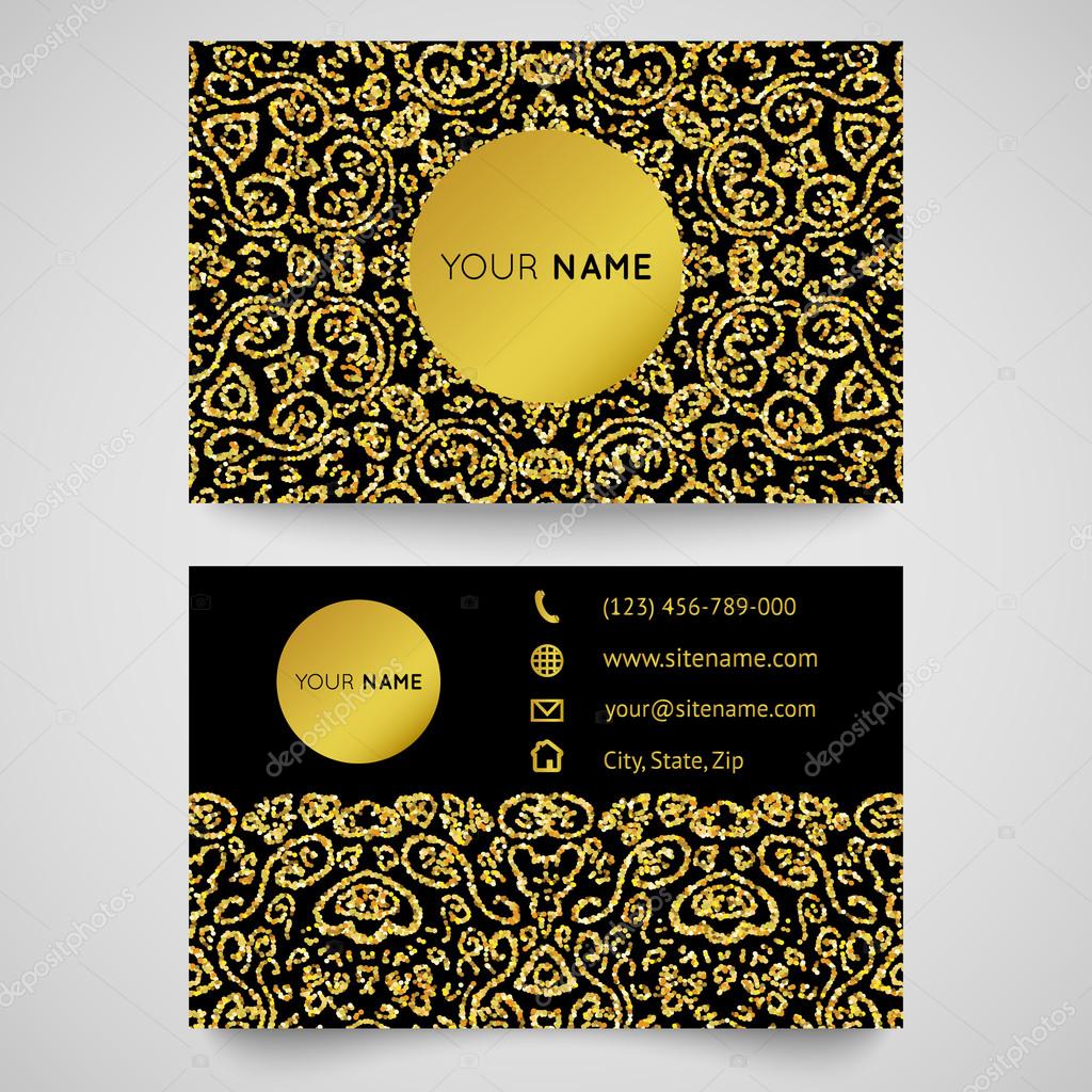 Business card template, golden pattern on black background Stock Vector  Image by ©Kannaa #98449114