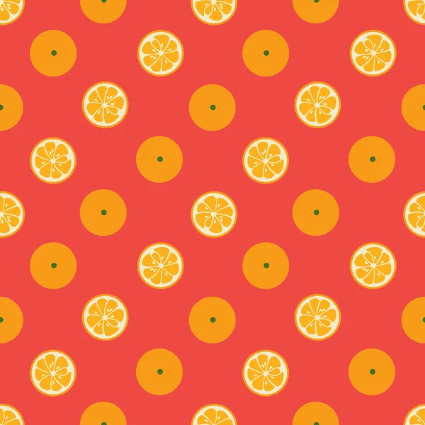 Lindo patrón sin costuras con rebanadas de naranja sobre fondo rojo — Foto de Stock