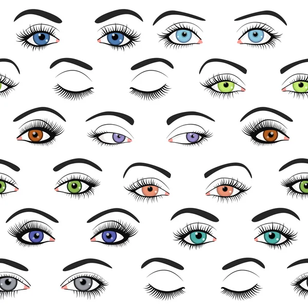 Conjunto de ojos femeninos y cejas patrón de vector sin costuras — Vector de stock