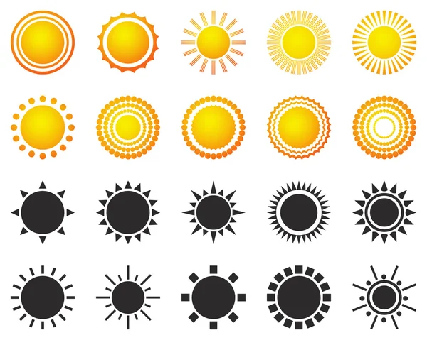 Set von Sonnensymbolen isoliert auf weißem Hintergrund — Stockvektor
