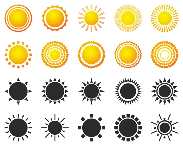 Conjunto de iconos del sol aislados sobre fondo blanco — Vector de stock