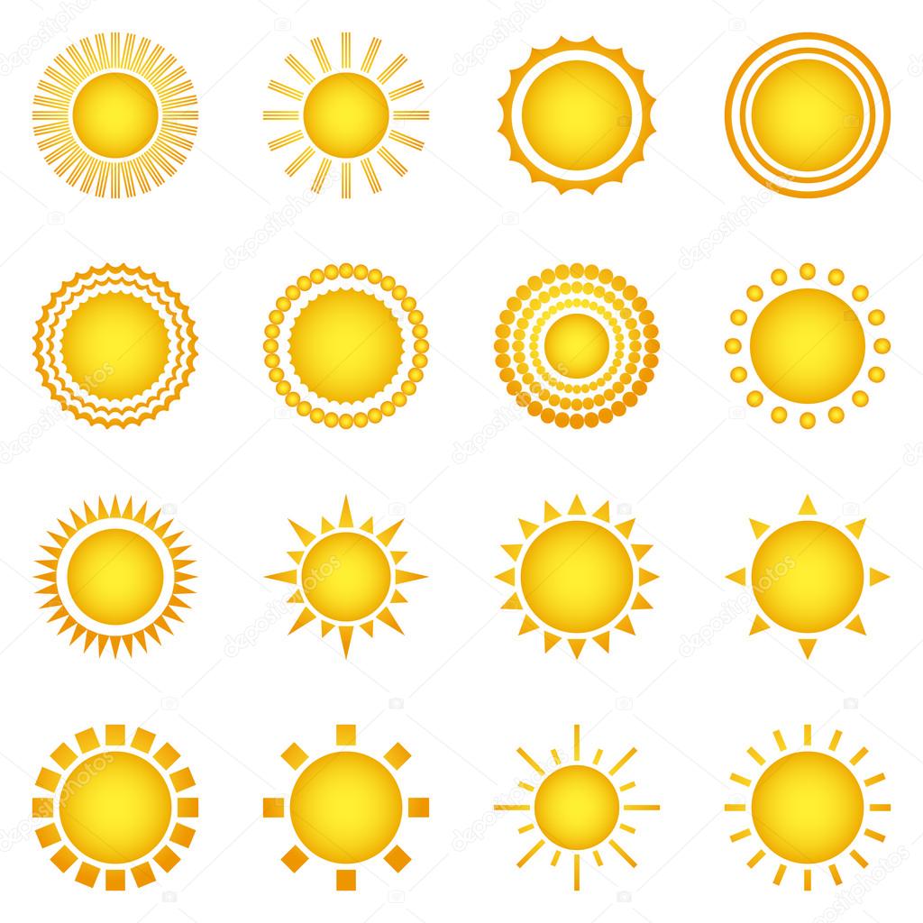 Set of sun icons isolated on white background
