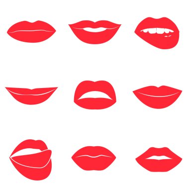 Set of glamour red lips. Beautiful female lips collection