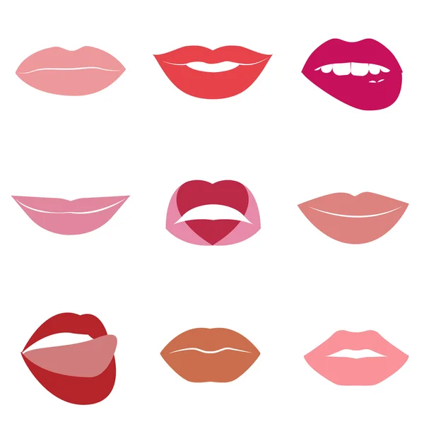 Set van glamour lippen met lippenstift van verschillende kleuren — Stockvector