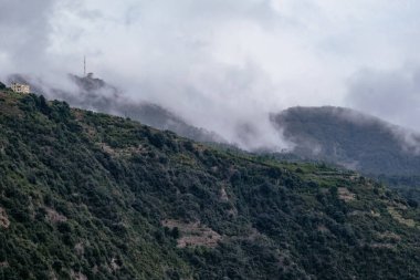 Dağ Tepesinde Yuvarlanan Sis - Corniglia, Ital