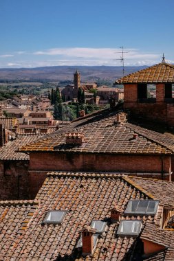 Facciatone 'dan Siena' ya Havadan Bakış - Kırmızı Döşemeli Geleneksel Çatı - Siena, Toskana, İtalya