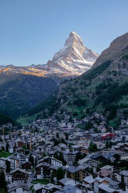 The Mighty and Beautiful Matterhorn Peak with Zermatt in Foreground - The Famous and Iconic Swiss Mountain in the Alps, Zermatt, Valais, Switzerland