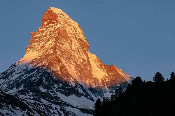 The Mighty and Beautiful Matterhorn Peak Illuminated at Sunrise, The Famous and Iconic Swiss Mountain in the Alps, Zermatt, Valais, Switzerland
