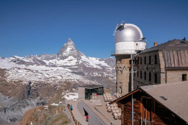 Gornergrat 'tan Kudretli ve Güzel Matterhorn Tepesi, Alplerdeki Ünlü ve İkonik İsviçre Dağı, Zermatt, Valais, İsviçre
