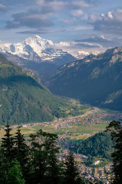 Luchtfoto Van Interlaken Zwitserse Alpen Vanuit Harder Kulm View Point — Stockfoto