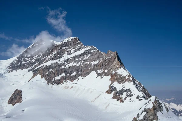 Vista Desde Teleférico Eiger Express Montaña Cubierta Nieve Observatorio Esfinge — Foto de Stock