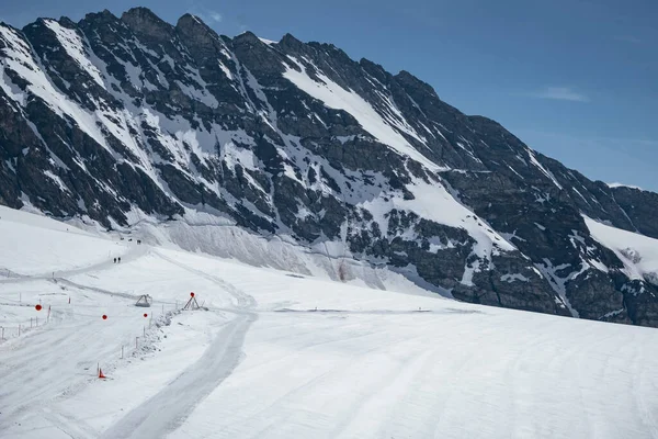 Trilha Caminhadas Neve Vista Observatório Jungfraujoch Sphinx Região Jungfrau Alpes — Fotografia de Stock