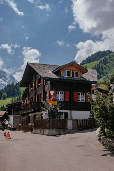 Vue Aérienne Panoramique Vallée Lauterbrunnen Depuis Petit Village Murren Jungfrau — Photo