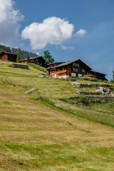 Schönes Kleines Dorf Mit Urigen Holzhäusern Gimmelwald Lauterbrunnental Jungfrau Region — Stockfoto
