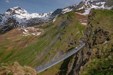 Grindelwald 'daki Birinci Dağ' da popüler bir izleme platformu olan Cliff Walk İsviçre 'nin başkenti İsviçre' nin Alp Dağları 'nda çarpıcı Alp manzarası sunuyor.