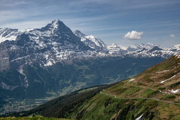 Panoramisch Uitzicht Vanuit Lucht First Grindelwald Zwitserland Zwitserse Alpen Jungrau — Stockfoto