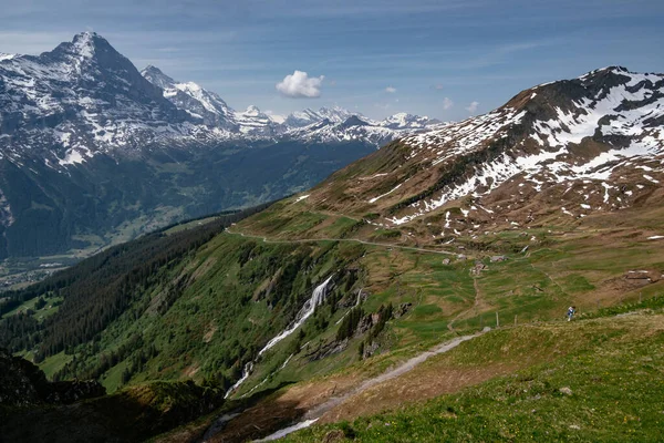 Vista Panorâmica Aérea Primeiro Grindelwald Suíça Montanhas Dos Alpes Suíços — Fotografia de Stock