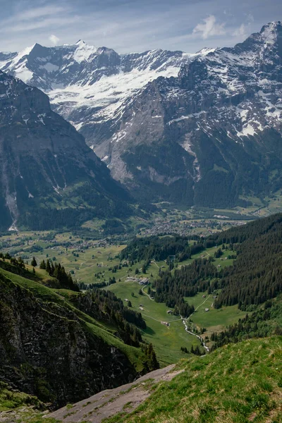 Hava Panoramik Görünümü Birincisi Grindelwald Sviçre Sviçre Alp Dağları Jungrau — Stok fotoğraf
