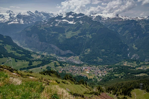 Flygfoto Panorama Utsikt Från Royal Walk Viewpoint Mannlichen Schweiz Alperna — Stockfoto