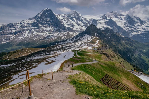 Aerial Panorama View Royal Walk Viewpoint Μανλίχεν Ελβετικές Άλπεις Lauterbrunnen — Φωτογραφία Αρχείου