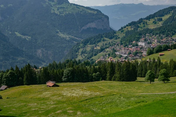 Wengen Den Hava Panorama Manzarası Sviçre Alpleri Lauterbrunnen Vadisi Jungfrau — Stok fotoğraf