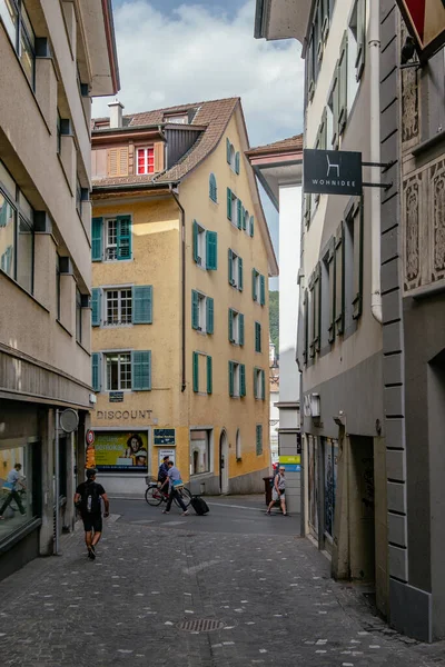 Small Street Beautiful Historic City Center View Lucerne Medieval Buildings — Stock Photo, Image