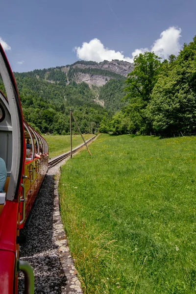 Panoramatický Výhled Otevřených Oken Vlak Rothornu Brienze Brienz Rothorn Bahn — Stock fotografie