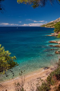Zlatni Rat - Hırvatistan 'ın Brac kentindeki Altın Boynuz Sahili - Yazın Bakir Suları