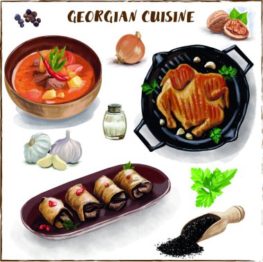 Gürcistan yemekleri, çeşitli yemek ve malzemeler.