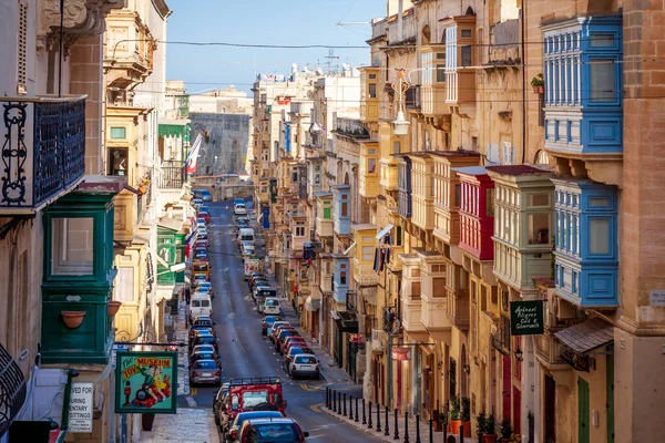Malta Valletta Typický Městský Stree — Stock fotografie